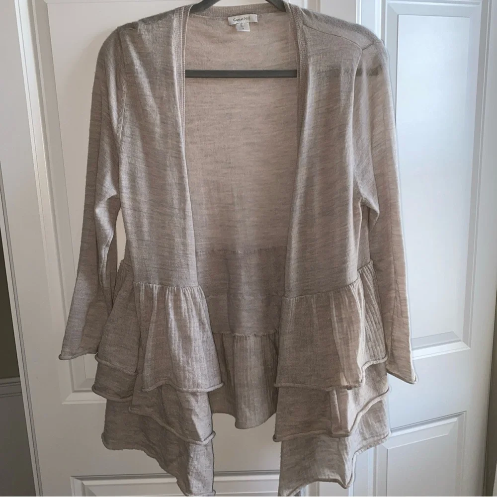 Garnet Hill Merino Wool Cardigan Sweater Medium‎ Tired Ruffles * READ Below
